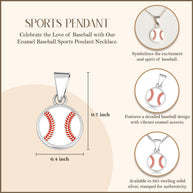 .925 Sterling Silver Enamel Baseball Sports Pendant Necklace