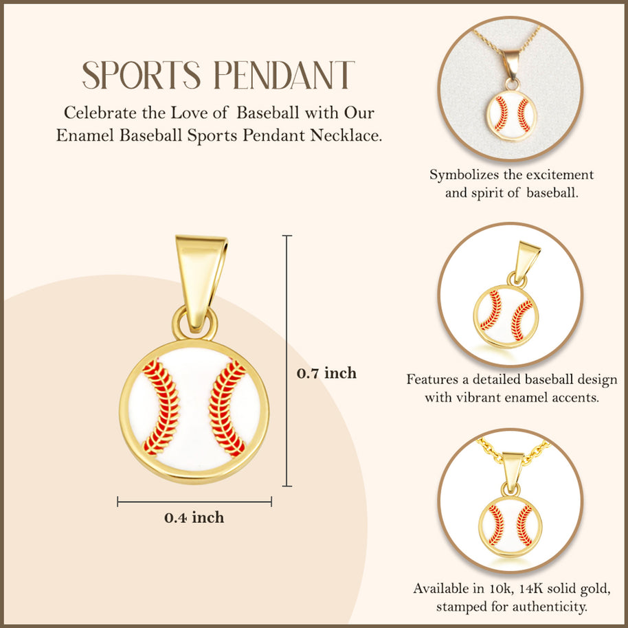 Gold Enamel Baseball Sports Pendant Necklace (Available in Yellow/Rose/White Gold)