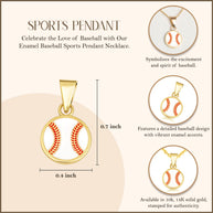 Gold Enamel Baseball Sports Pendant Necklace (Available in Yellow/Rose/White Gold)