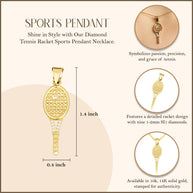 Gold Diamond Tennis Racket Sports Pendant Necklace (Available in Yellow/Rose/White Gold)