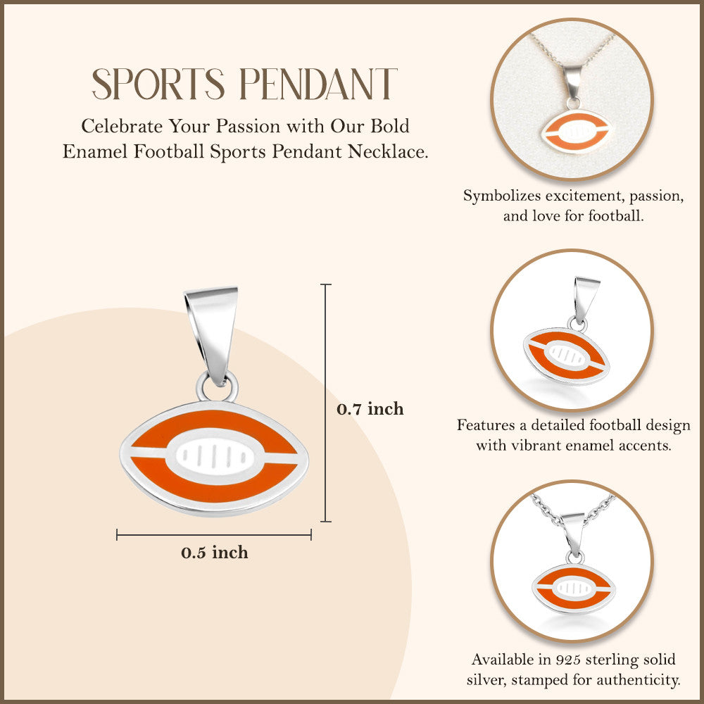 .925 Sterling Silver Red Enamel Football Sports Pendant Necklace