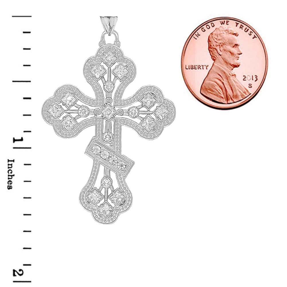 Russian Orthodox Designer Cross Pendant Necklace in Sterling Silver