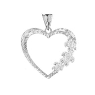 Hawaiian Honu Turtles Heart Pendant Necklace in Sterling Silver