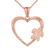 Gold Honu Hawaiian Turtle Heart Pendant Necklace(Available In Yellow/Rose/White Gold)