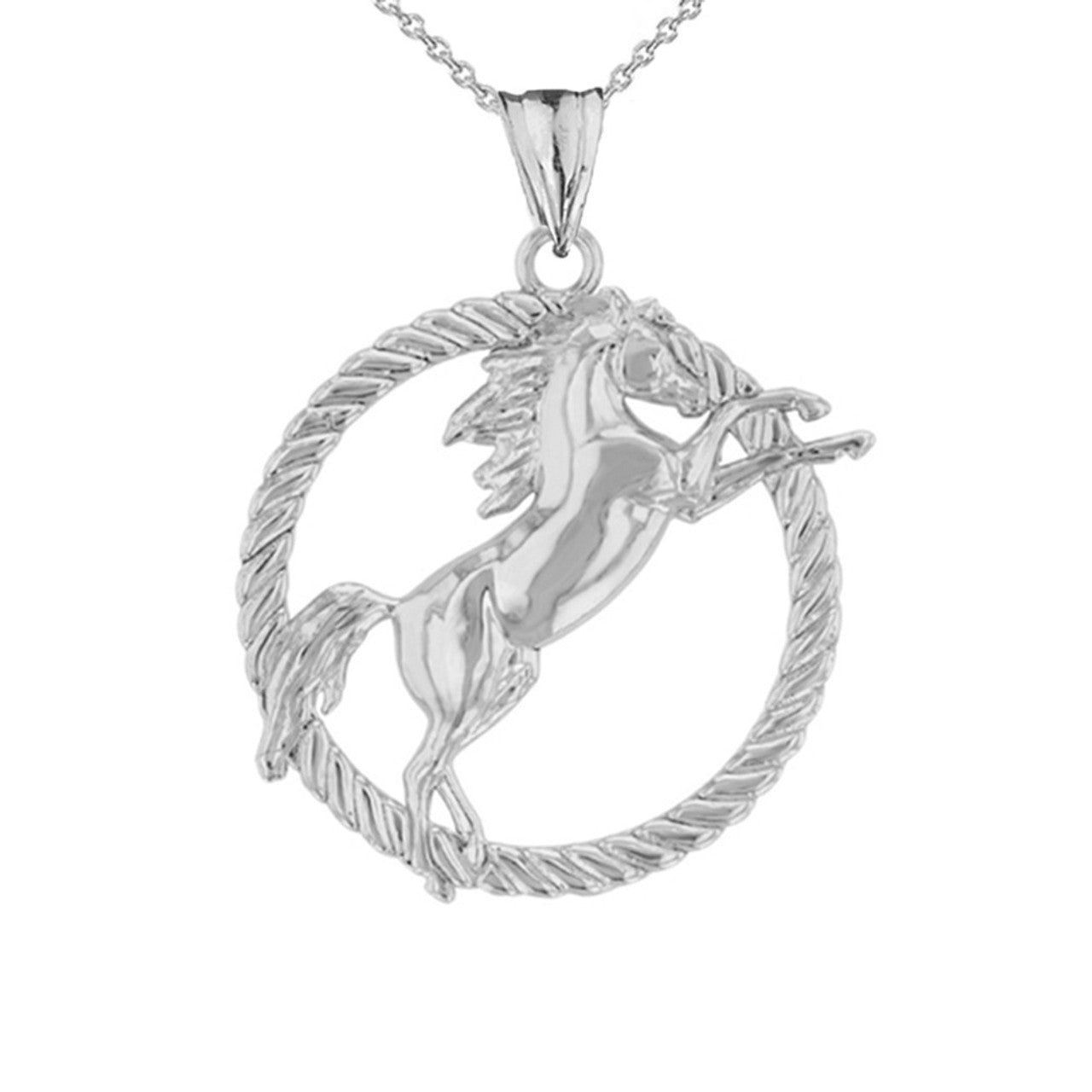Gold Stallion Horse Rope Pendant Necklace (Available In Yellow/Rose/White/Two Tone Gold)