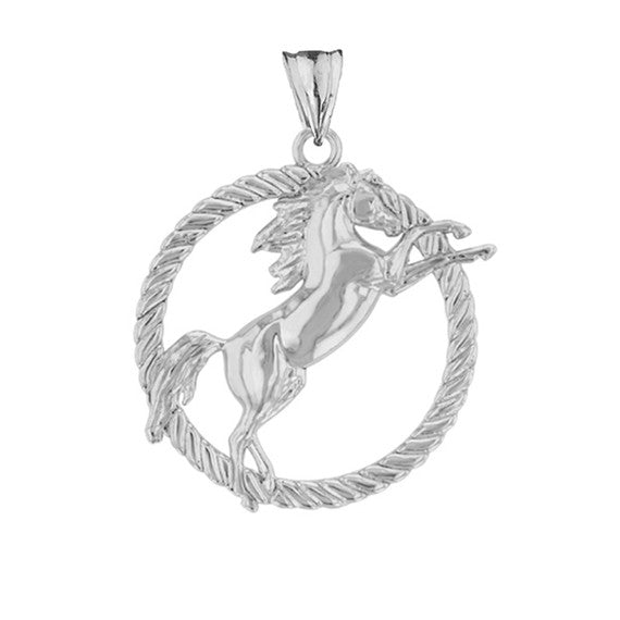 Stallion Horse Rope Pendant Necklace in Sterling Silver