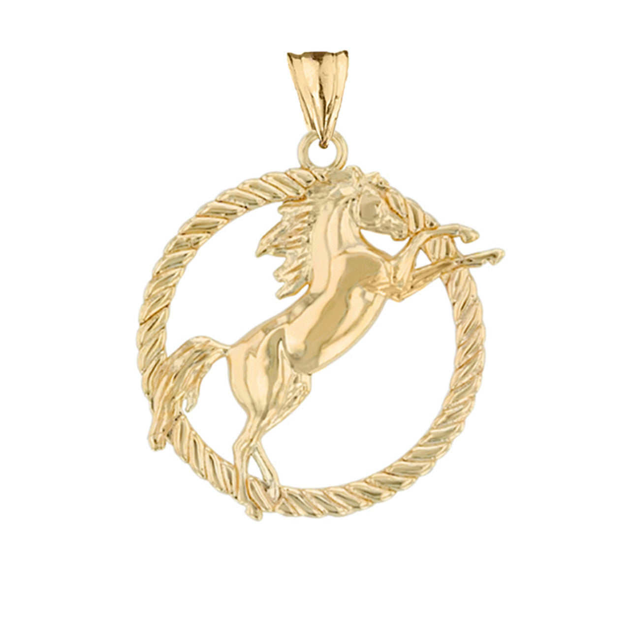 Gold Stallion Horse Rope Pendant Necklace (Available In Yellow/Rose/White/Two Tone Gold)