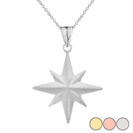 Solid Gold Satin Finish Elegant North Star Pendant Necklace (Available in Yellow/Rose/White Gold)