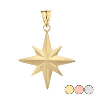 Solid Gold Satin Finish Elegant North Star Pendant Necklace (Available in Yellow/Rose/White Gold)
