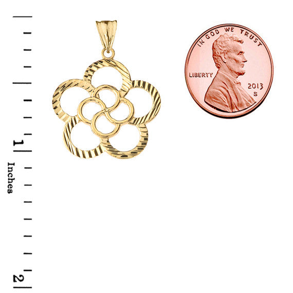 Gold Diamond Cut Flower Pendant Necklace (Available in Yellow/Rose/White Gold)