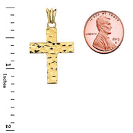 Hammered Solid Cross in Yellow Gold (1.3