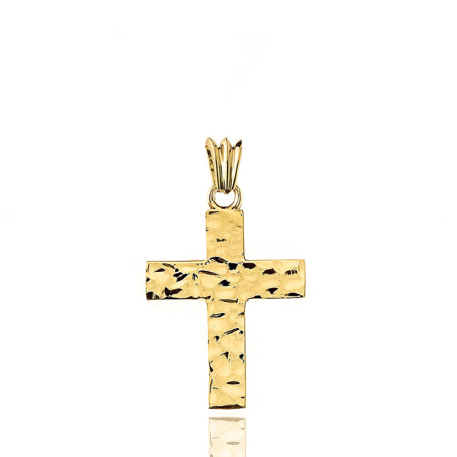 Hammered Solid Cross in Yellow Gold (1.3