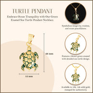 Gold Green Enamel Sea Turtle Pendant Necklace (Available in Yellow/Rose/White Gold)