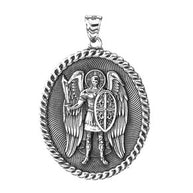 Sterling Silver Saint Michael Protect Us Shield Pendant Necklace