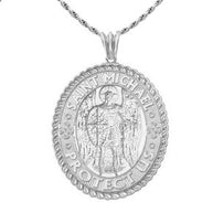 Sterling Silver Saint Michael Protect Us Shield Pendant Necklace