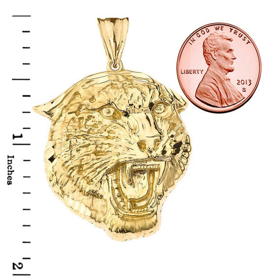 Gold Bold Jaguar Statement Pendant Necklace (Large)(Available In Yellow/Rose/White Gold)