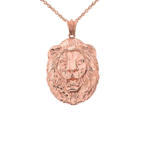 Gold Bold Lion Statement Pendant Necklace (Medium)(Available In Yellow/Rose/White Gold)
