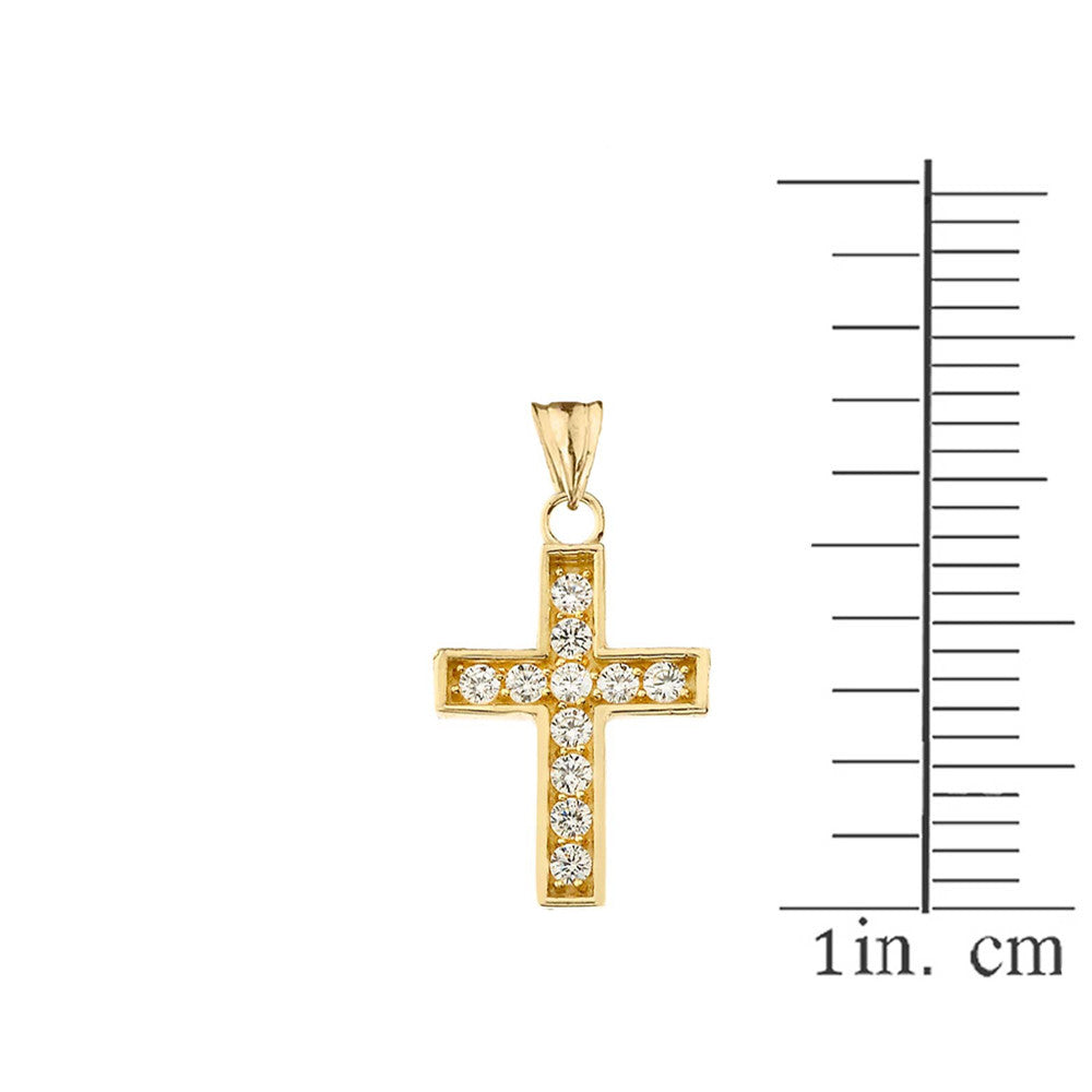 Gold Cubic Zirconia Cross Religious Pendant Necklace (Available in Yellow/Rose/White Gold)