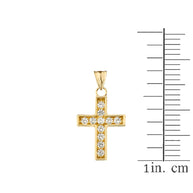 Gold Cubic Zirconia Cross Religious Pendant Necklace (Available in Yellow/Rose/White Gold)