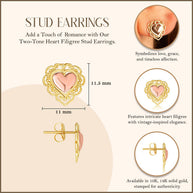 Two-Tone Gold Heart Filigree Stud Earrings (Available in Two-Tone/Yellow/Rose Gold)