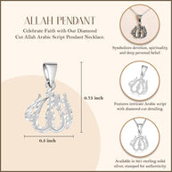 .925 Sterling Silver Diamond Cut Allah Arabic Script Pendant Necklace