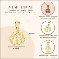 Gold Diamond Cut Allah Arabic Script Pendant Necklace (Available in Yellow/Rose/White Gold)