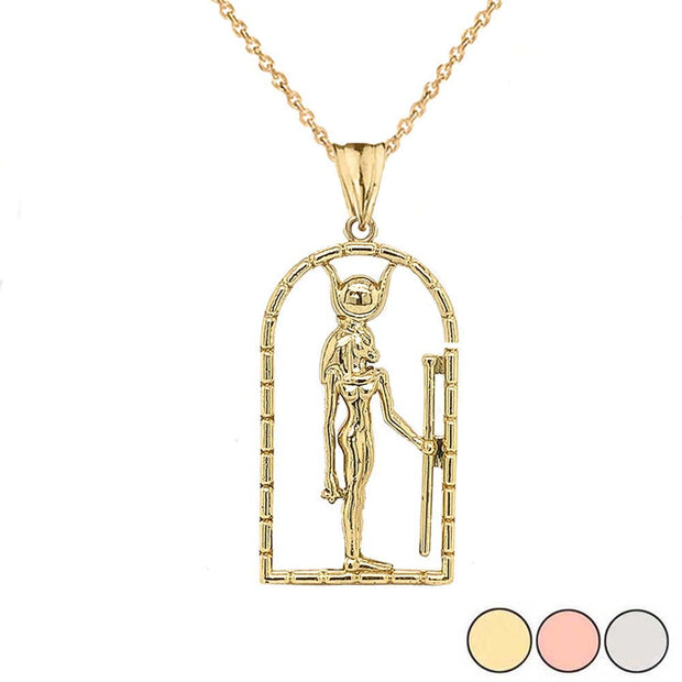 Gold Hathor Egyptian God Pendant Necklace (Available in Yellow/Rose/White)