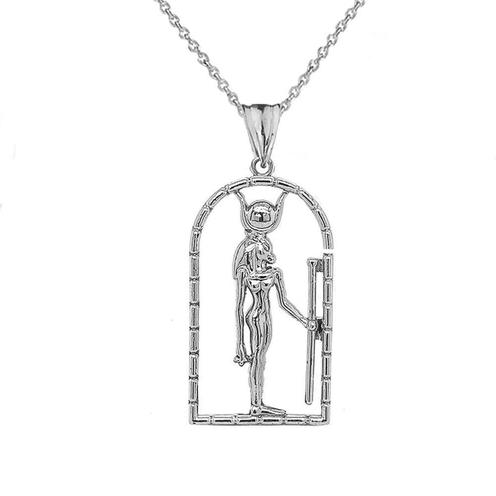 Hathor Egyptian God Pendant Necklace in Sterling Silver