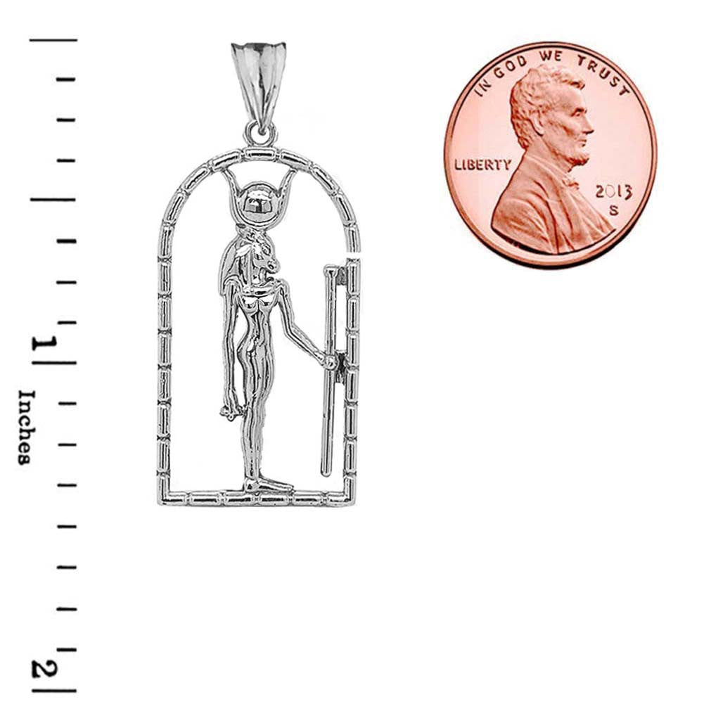 Hathor Egyptian God Pendant Necklace in Sterling Silver