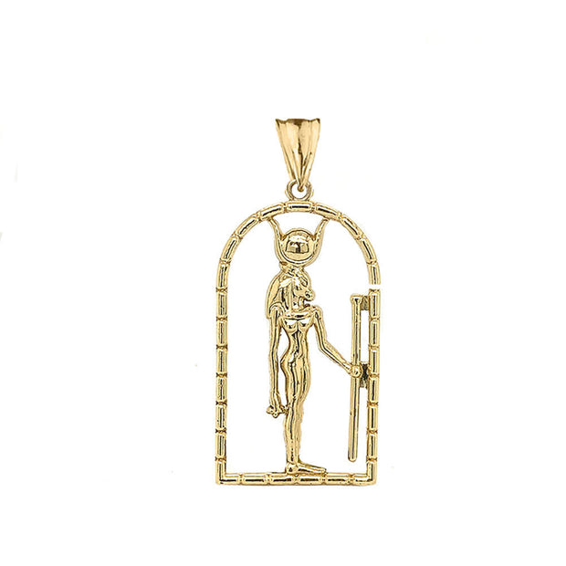 Gold Hathor Egyptian God Pendant Necklace (Available in Yellow/Rose/White)