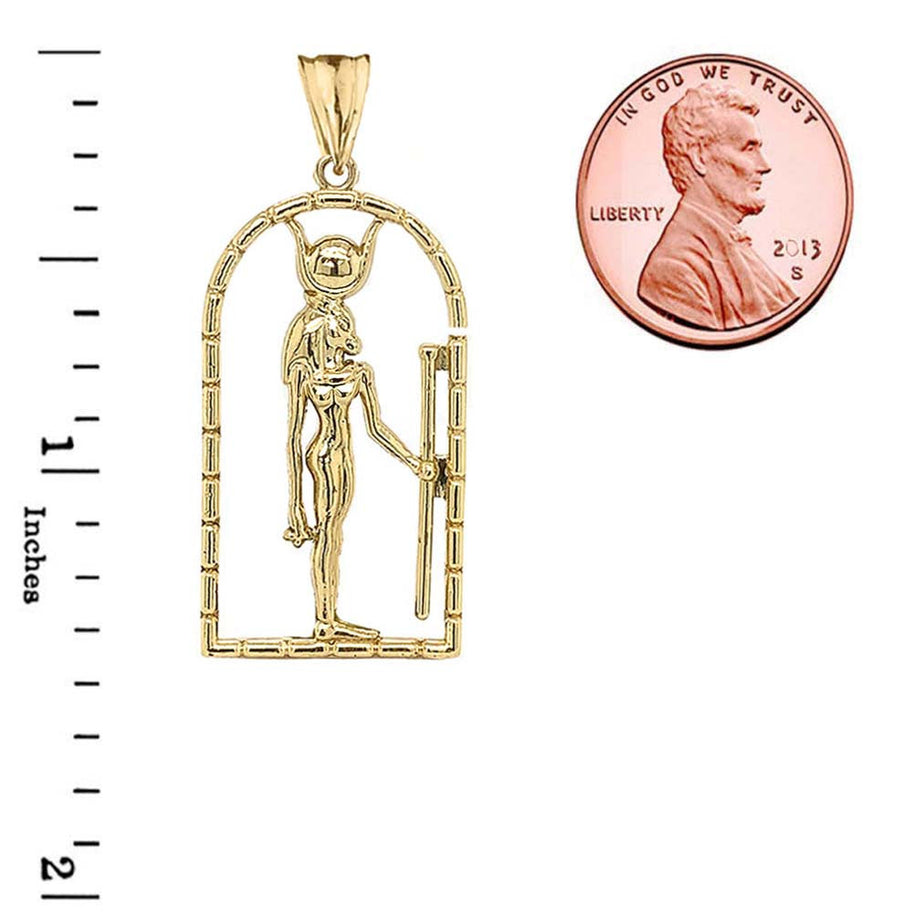 Gold Hathor Egyptian God Pendant Necklace (Available in Yellow/Rose/White)