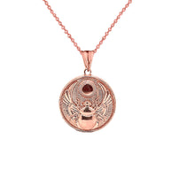 Solid Gold Ancient Egyptian Scarab Beetle and Sun Disc Pendant Necklace (Available in Yellow/Rose/White)