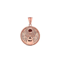 Solid Gold Ancient Egyptian Scarab Beetle and Sun Disc Pendant Necklace (Available in Yellow/Rose/White)