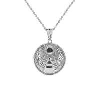 Solid Gold Ancient Egyptian Scarab Beetle and Sun Disc Pendant Necklace (Available in Yellow/Rose/White)