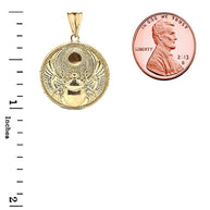 Solid Gold Ancient Egyptian Scarab Beetle and Sun Disc Pendant Necklace (Available in Yellow/Rose/White)