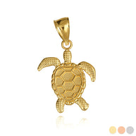 Gold Beaded Sea Turtle Ocean Pendant Necklace (Available in Yellow/Rose/White Gold)
