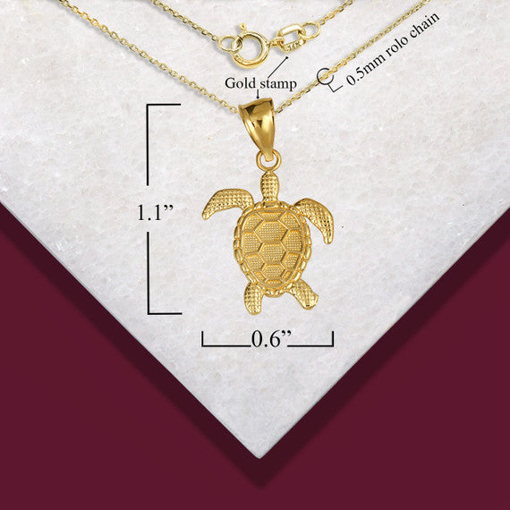 Gold Beaded Sea Turtle Ocean Pendant Necklace (Available in Yellow/Rose/White Gold)