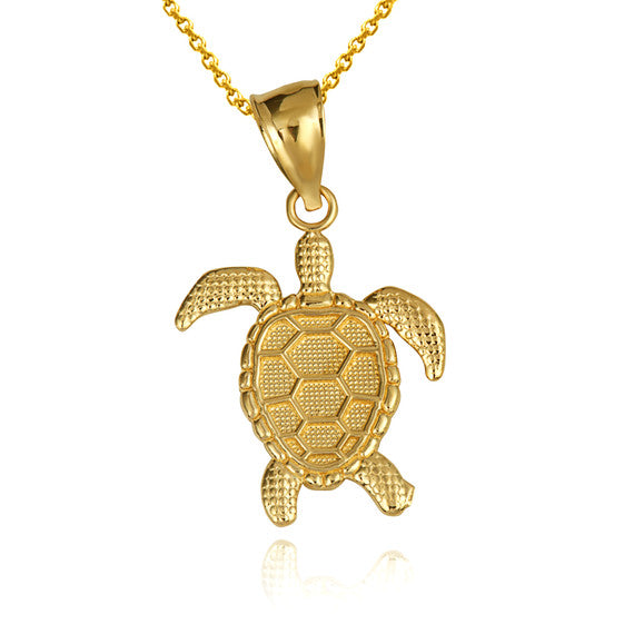 Gold Beaded Sea Turtle Ocean Pendant Necklace (Available in Yellow/Rose/White Gold)