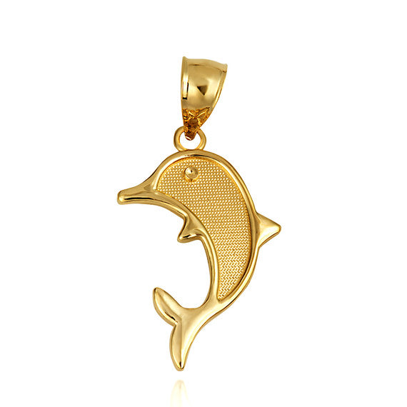 Gold Ocean Dolphin Beaded Pendant Necklace (Available in Yellow/Rose/White Gold)