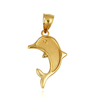 Gold Ocean Dolphin Beaded Pendant Necklace (Available in Yellow/Rose/White Gold)