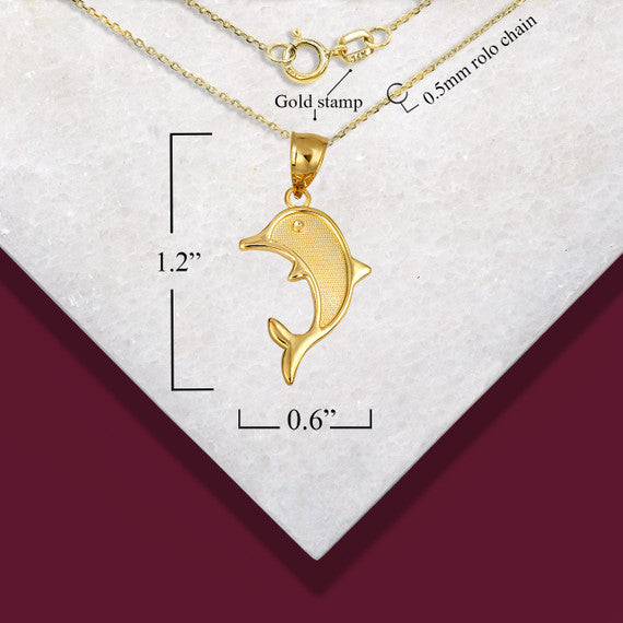 Gold Ocean Dolphin Beaded Pendant Necklace (Available in Yellow/Rose/White Gold)