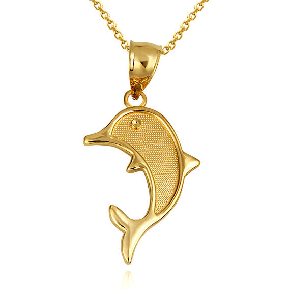 Gold Ocean Dolphin Beaded Pendant Necklace (Available in Yellow/Rose/White Gold)