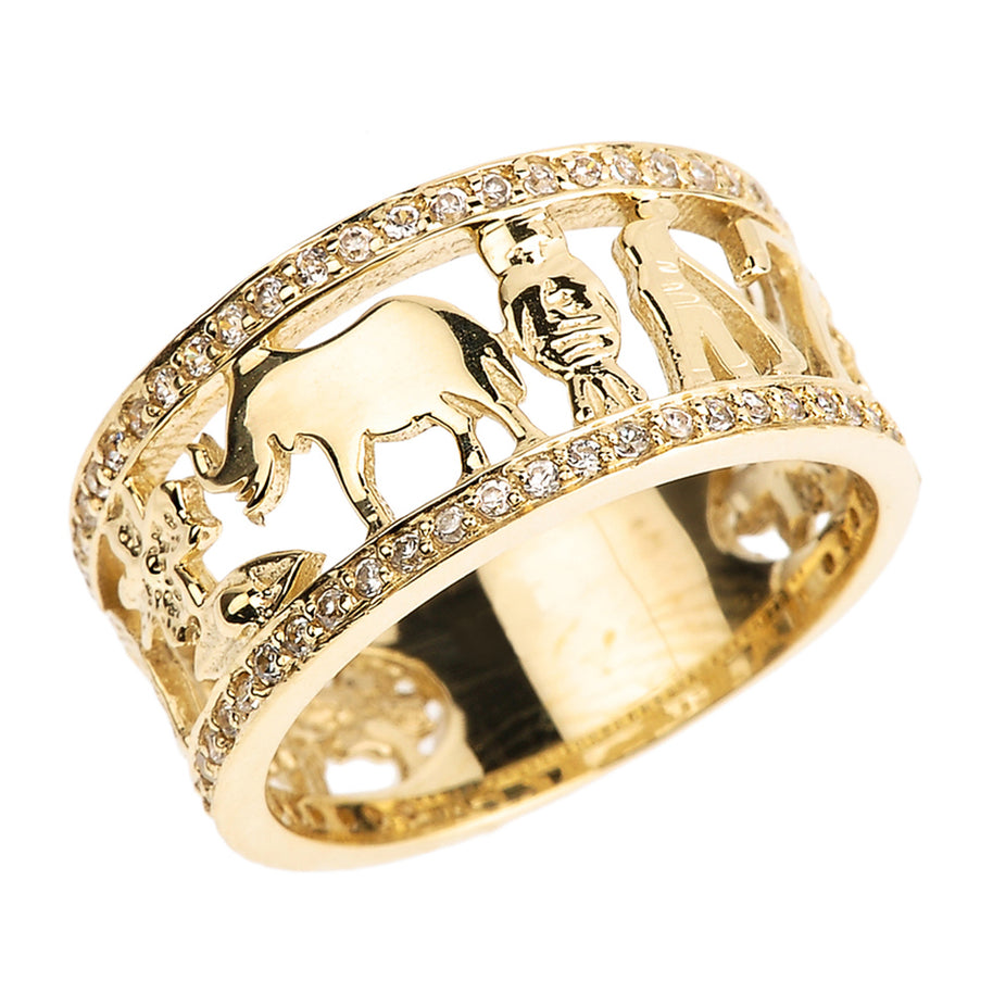 Solid Gold CZ Studded Unisex Lucky Ring(Available In Yellow/Rose/White Gold