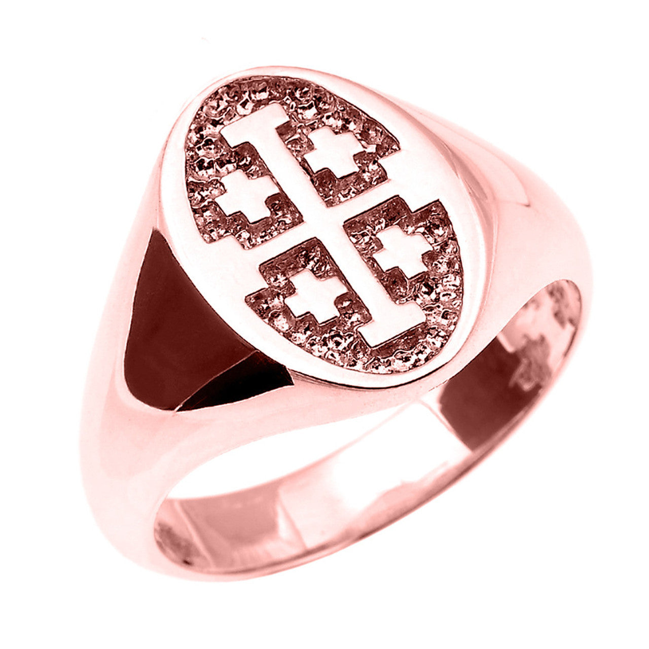 Solid Gold Jerusalem Cross Unisex Ring (Available in Yellow/Rose/White Gold)