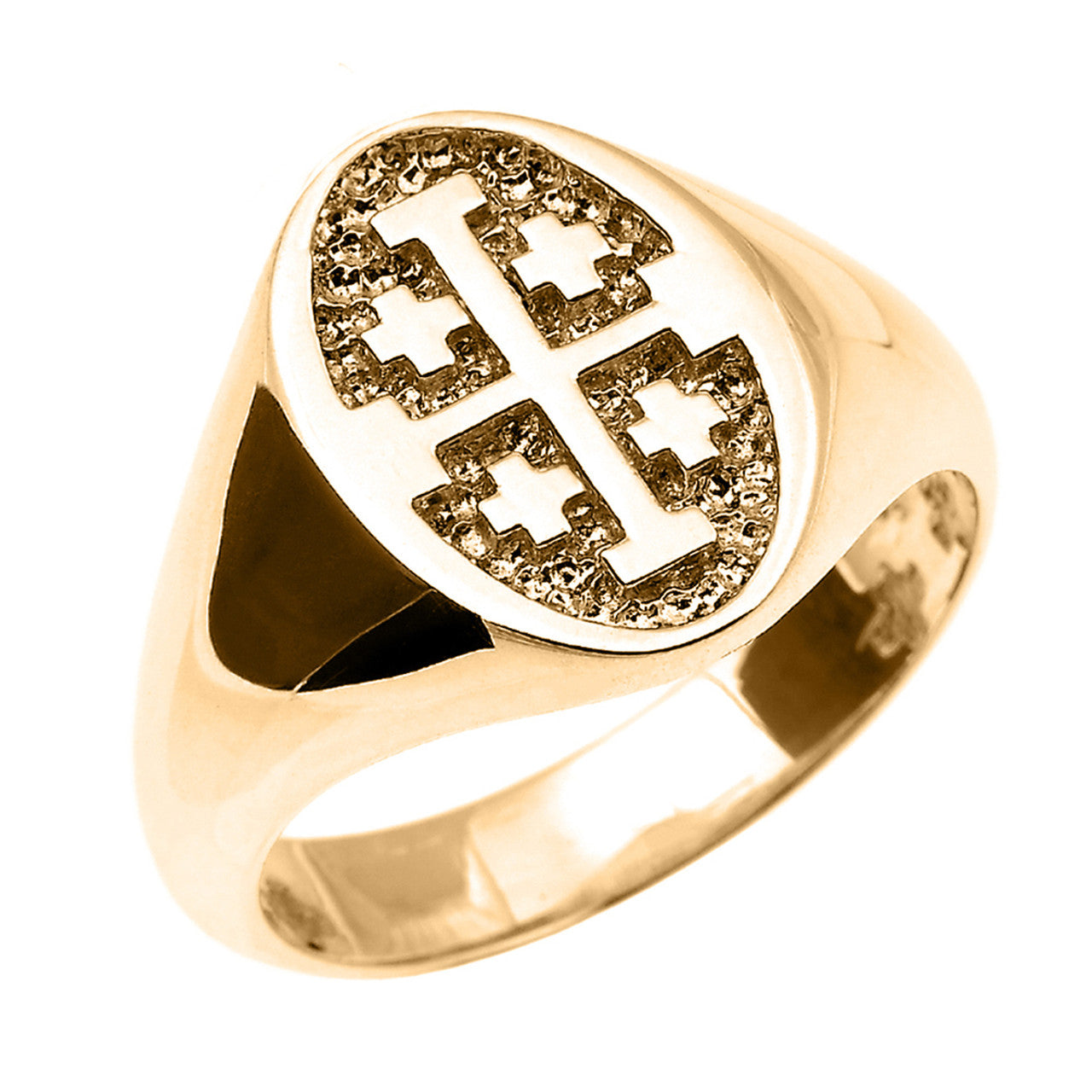 Solid Gold Jerusalem Cross Unisex Ring (Available in Yellow/Rose/White Gold)