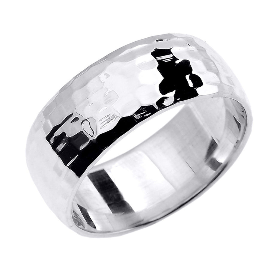Gold Hammered Comfort Fit Classic Wedding Band 8.0 mm (Available in Yellow/Rose/White Gold)