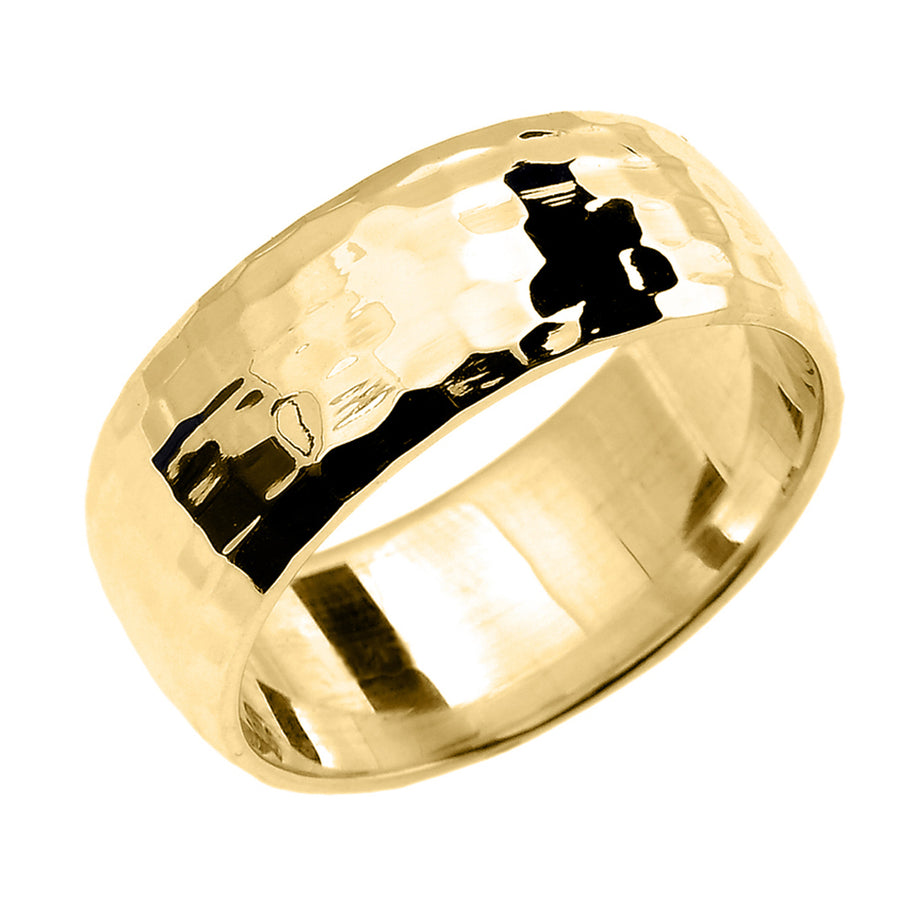 Gold Hammered Comfort Fit Classic Wedding Band 8.0 mm (Available in Yellow/Rose/White Gold)
