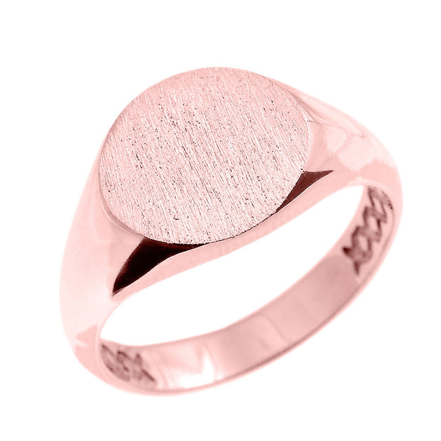 Solid Gold 12 MM Round Engravable Men's Signet Ring (Available in Yellow/Rose/White Gold)