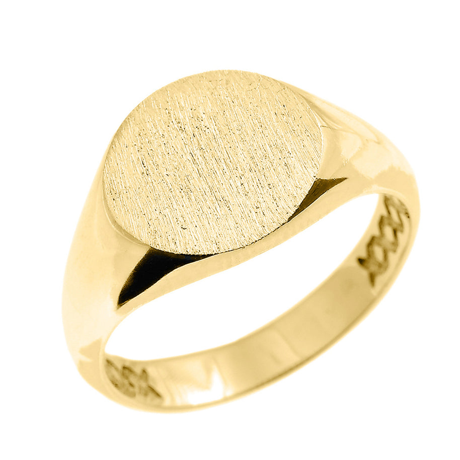 Solid Gold 12 MM Round Engravable Men's Signet Ring (Available in Yellow/Rose/White Gold)