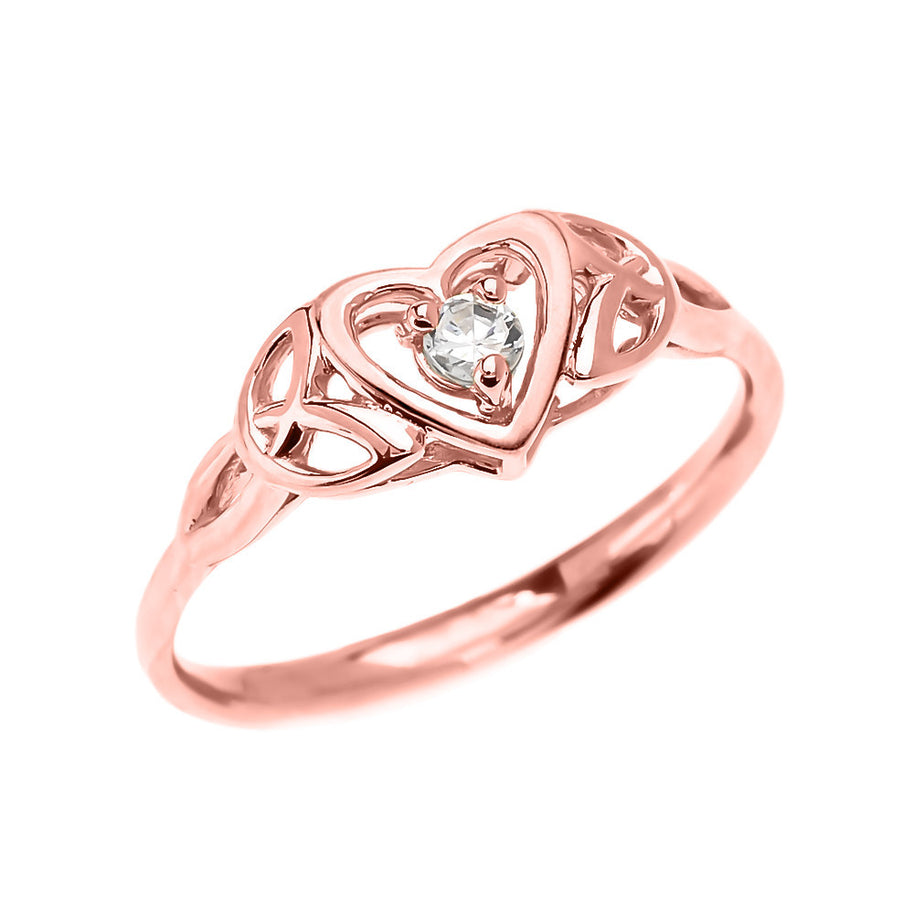 Trinity Knot Heart Solitaire Diamond Gold Dainty Engagement Proposal Ring(Available in Yellow/Rose/White)